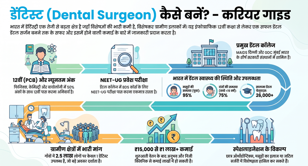 डेंटिस्ट कैसे बनें? complete career guide infographic in Hindi