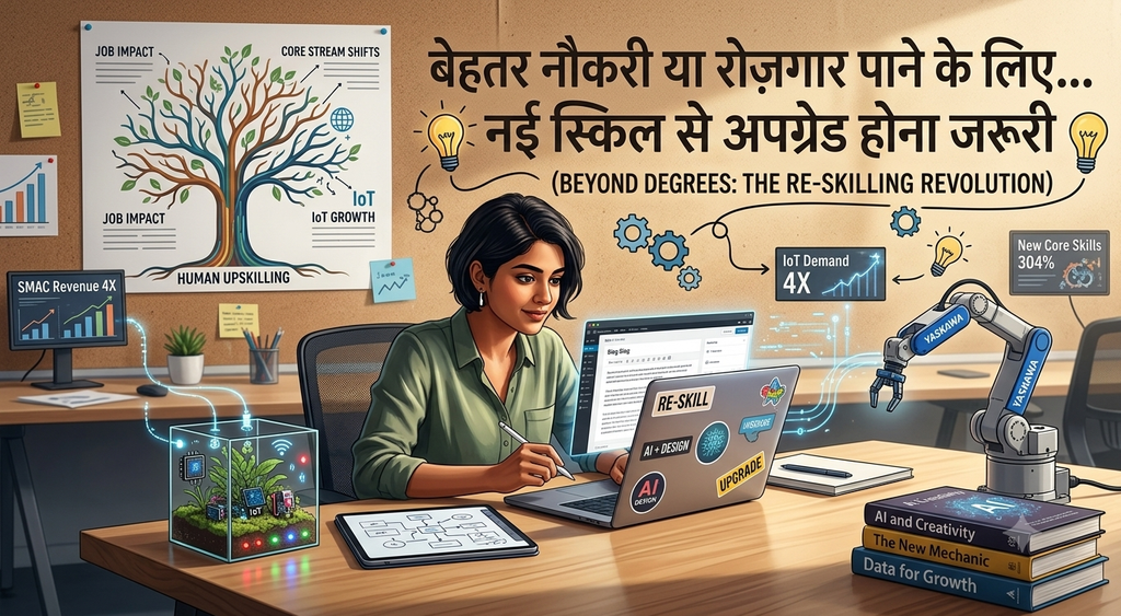 Woman working on blog article about re-skilling, automation, and core engineering trends
