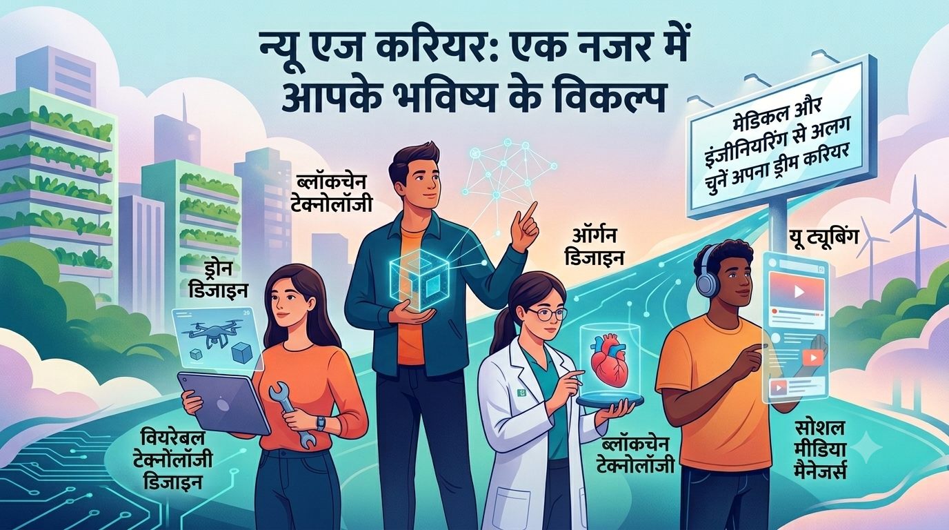 Top 10 New-Age Career Options in Hindi - Infographic displaying modern career choices in 2026