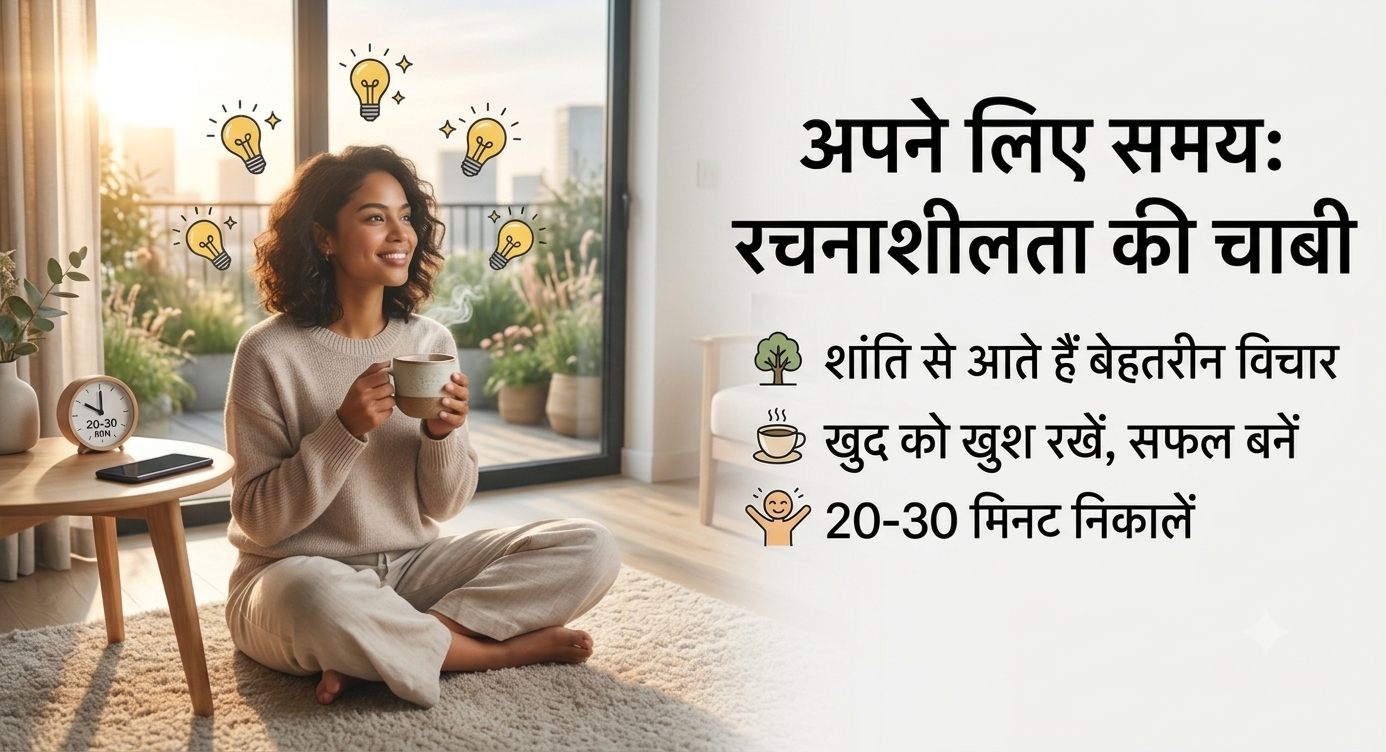 रचनात्मकता कैसे बढ़ाएं - शांति से विचार करते हुए महिला और टाइम मैनेजमेंट इंफोग्राफिक